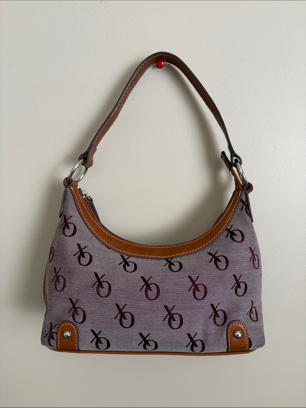 XOXO Logo-Print Shoulder Bag with Brown Trim